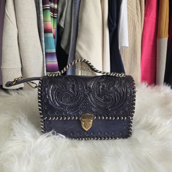 Purple Embroidered Leather Handbag - Picture 2 of 7